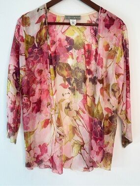 VTG 90s Y2K Dinah Lee Silk Sheer Watercolor Floral Kimono Cardigan Boho Fairy